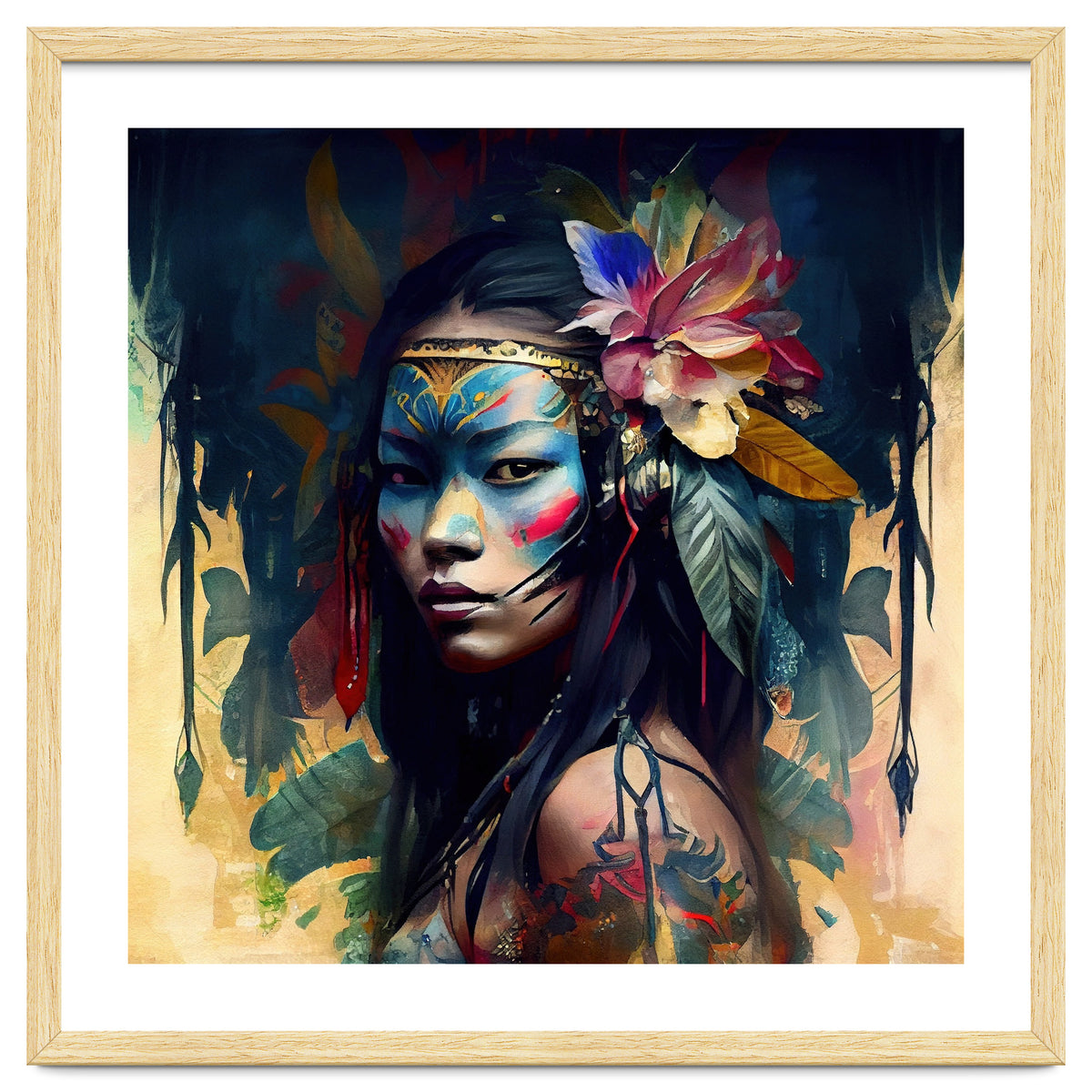 Floral Native Asian Warrior Portrait