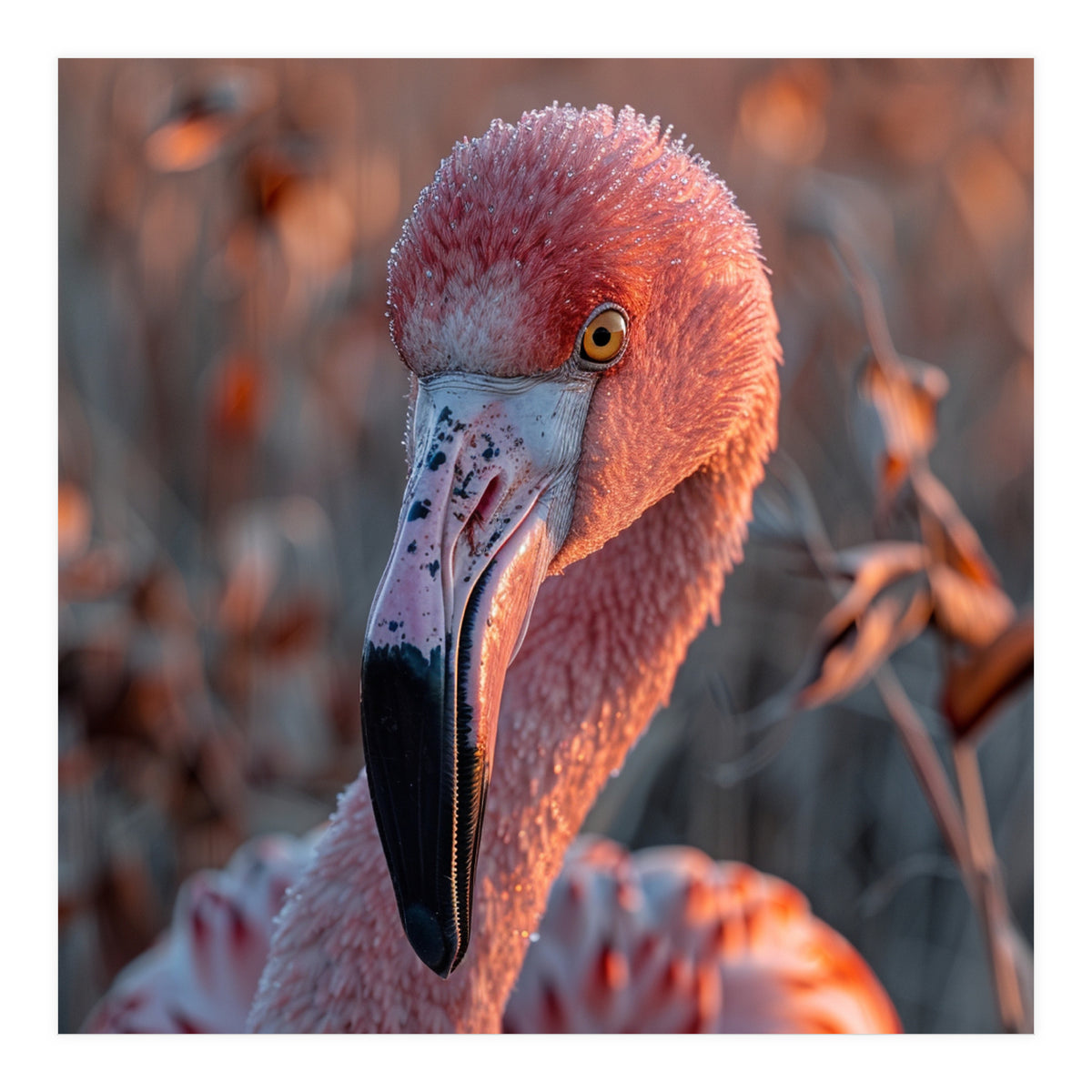 Close Up Of A Pink Flamingo Head In Sunlight (Print Only)