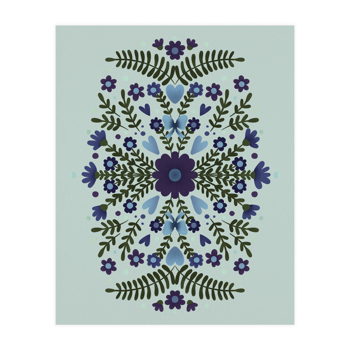 Flowers And Bows Blue And Green (Print Only)