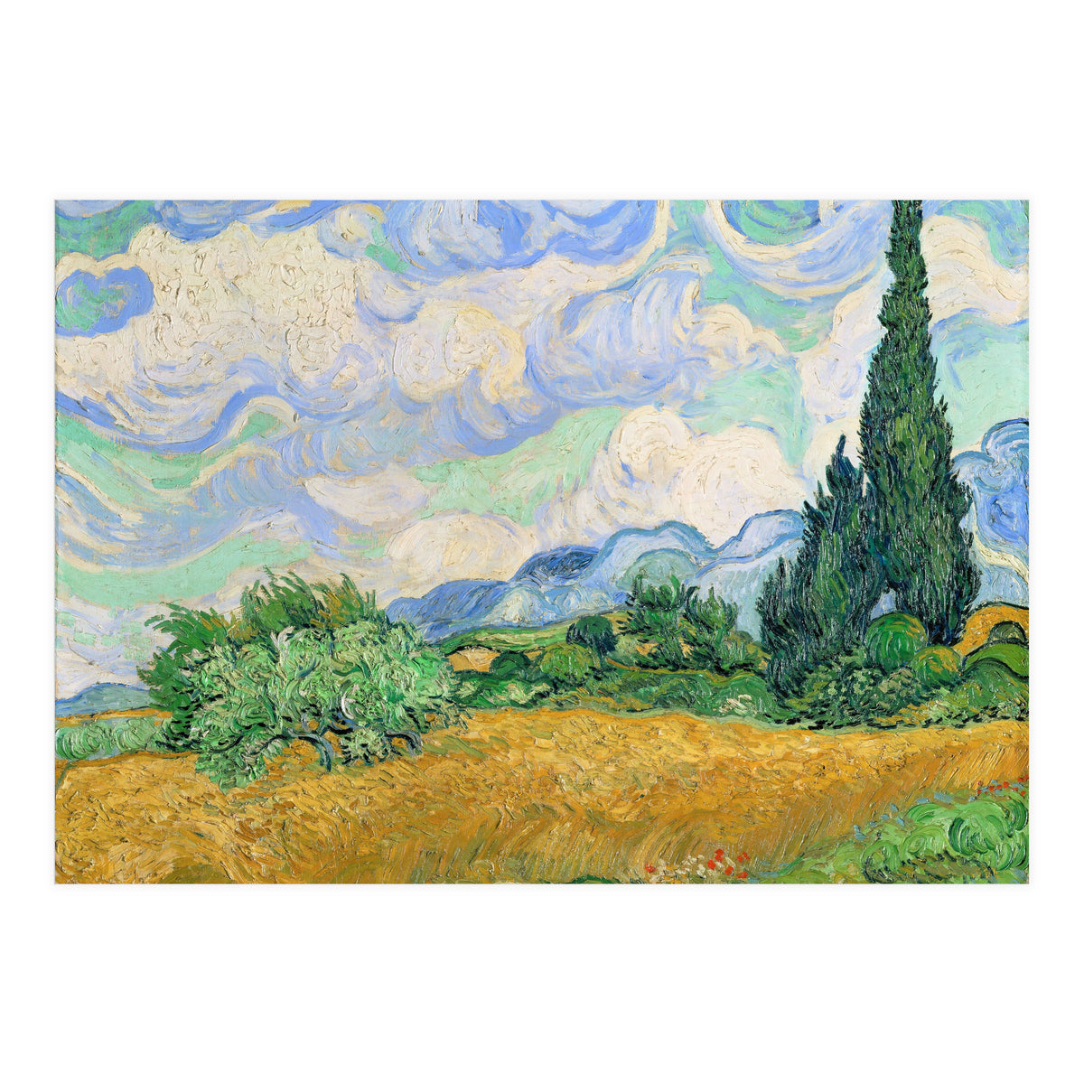 Wheat Field with Cypresses. (Print Only)