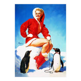 Pinup Sexy Woman Posing With Two Penguins (Print Only) thumbnail