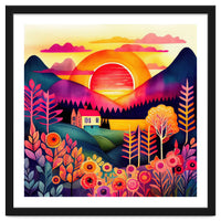 Folk Sunset Over Mountain Lake