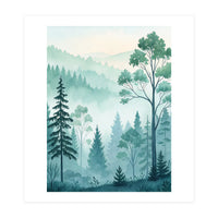 Ethereal Misty Pine Forest Watercolor Art (Print Only)