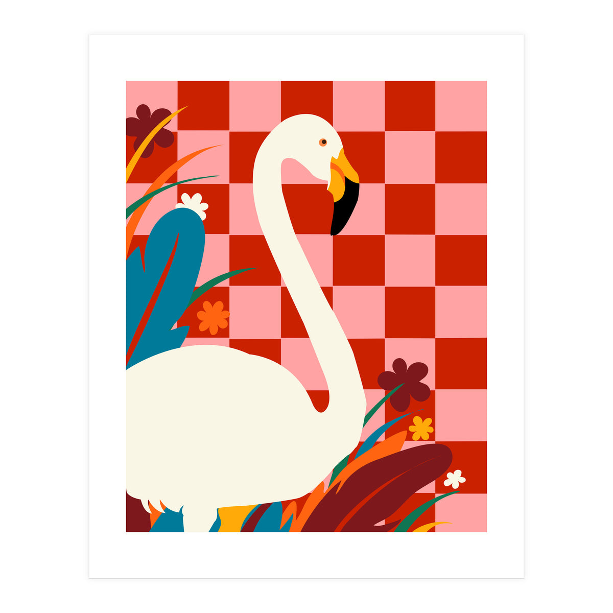 Checkers & The Great Egret, Wildlife Animals Maximalist Eclectic, Bold Heron Botanical Nature Jungle Bohemian (Print Only)