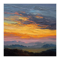 Vibrant Golden Hour Horizon Over Distant Mountain Ridges (Print Only)