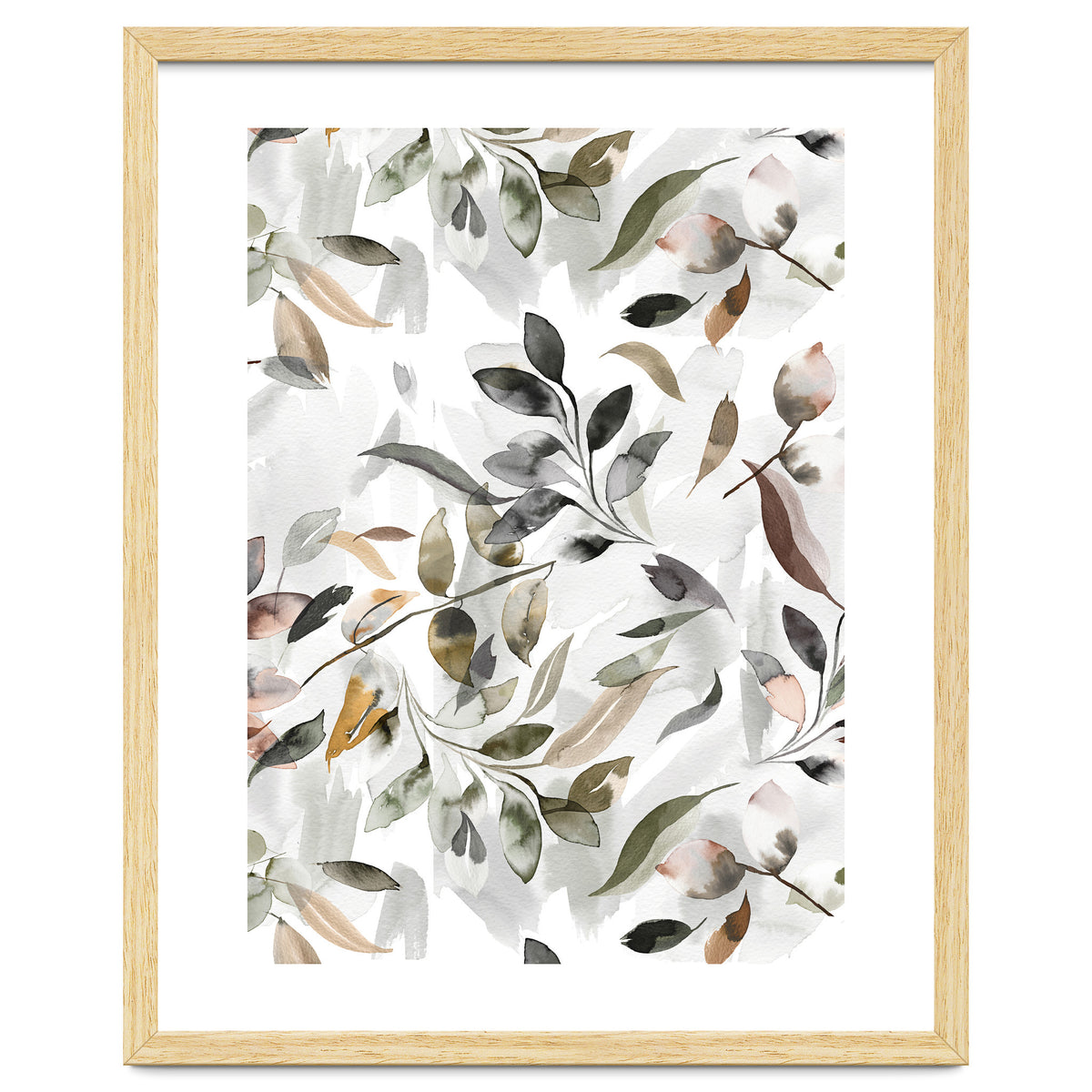 Watercolor Leaves Neutral Gray