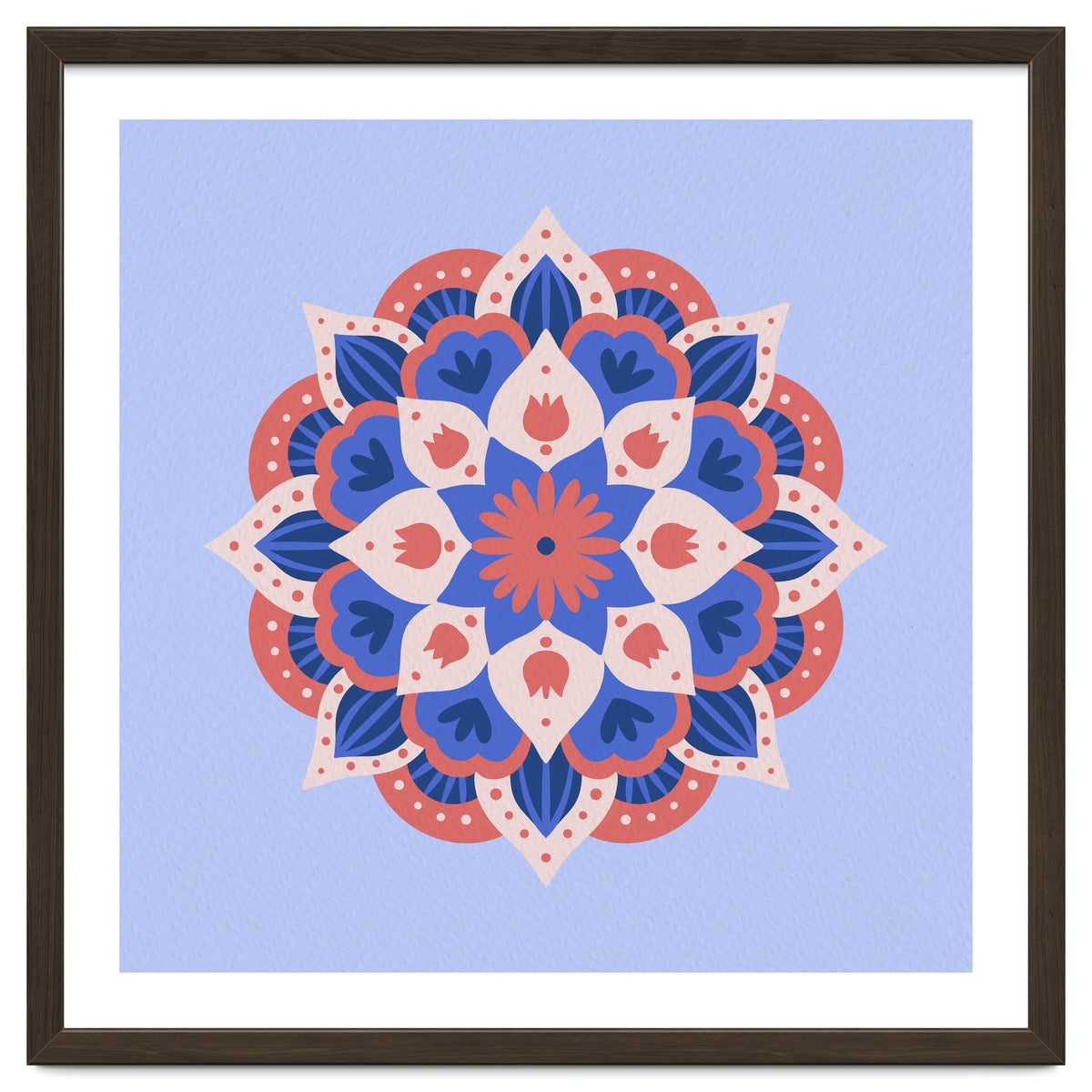 Mandala flower - blue and coral