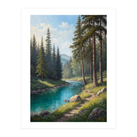 Serene Alpine Forest River Landscape (Print Only)