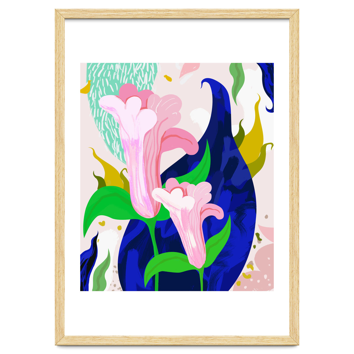 Blue Leaf | Abstract Botanical Floral Painting | Eclectic Pop of Color Nature | Jungle Plants