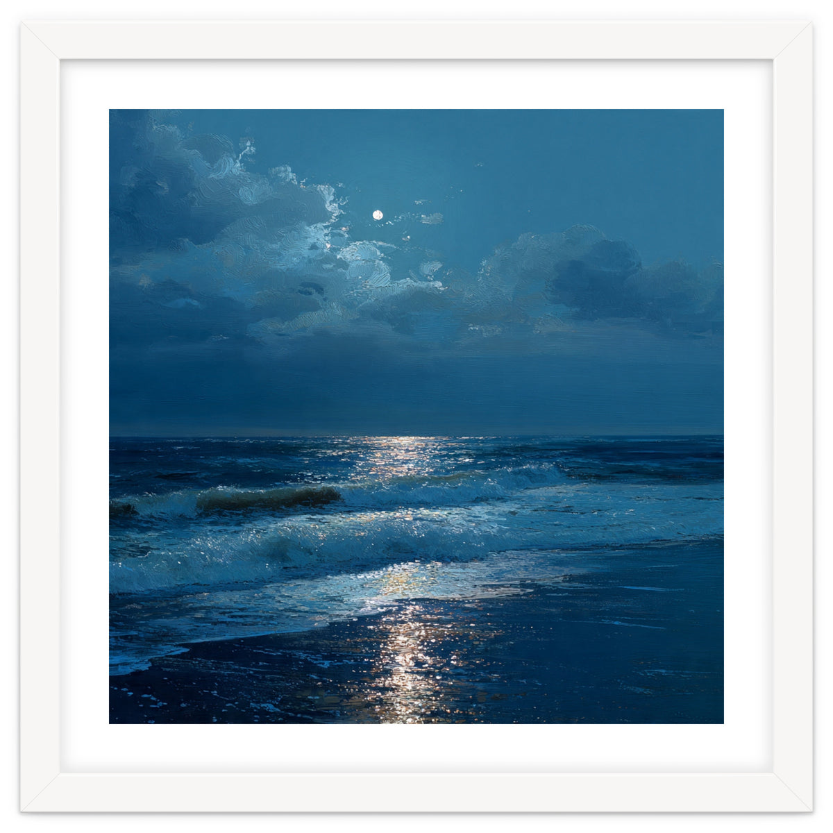 Moonlit Shoreline with Crashing Surf