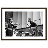 Conductor Herbert von Karajan rehearsing with Nathan Milstein in Lucerne, Switzerland. Lucerne,1957.