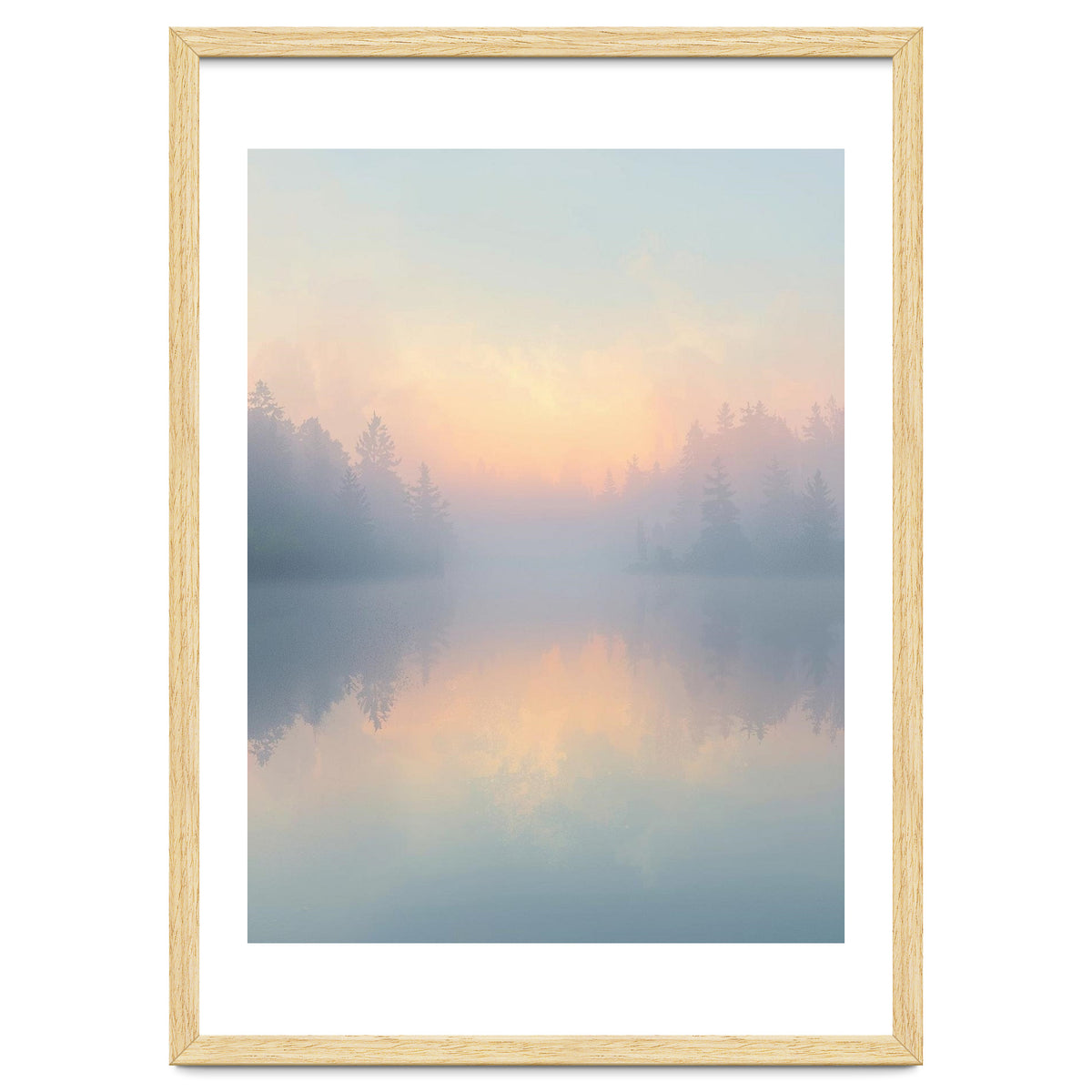 Misty Sunrise Over Pine Forest Lake