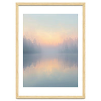 Misty Sunrise Over Pine Forest Lake