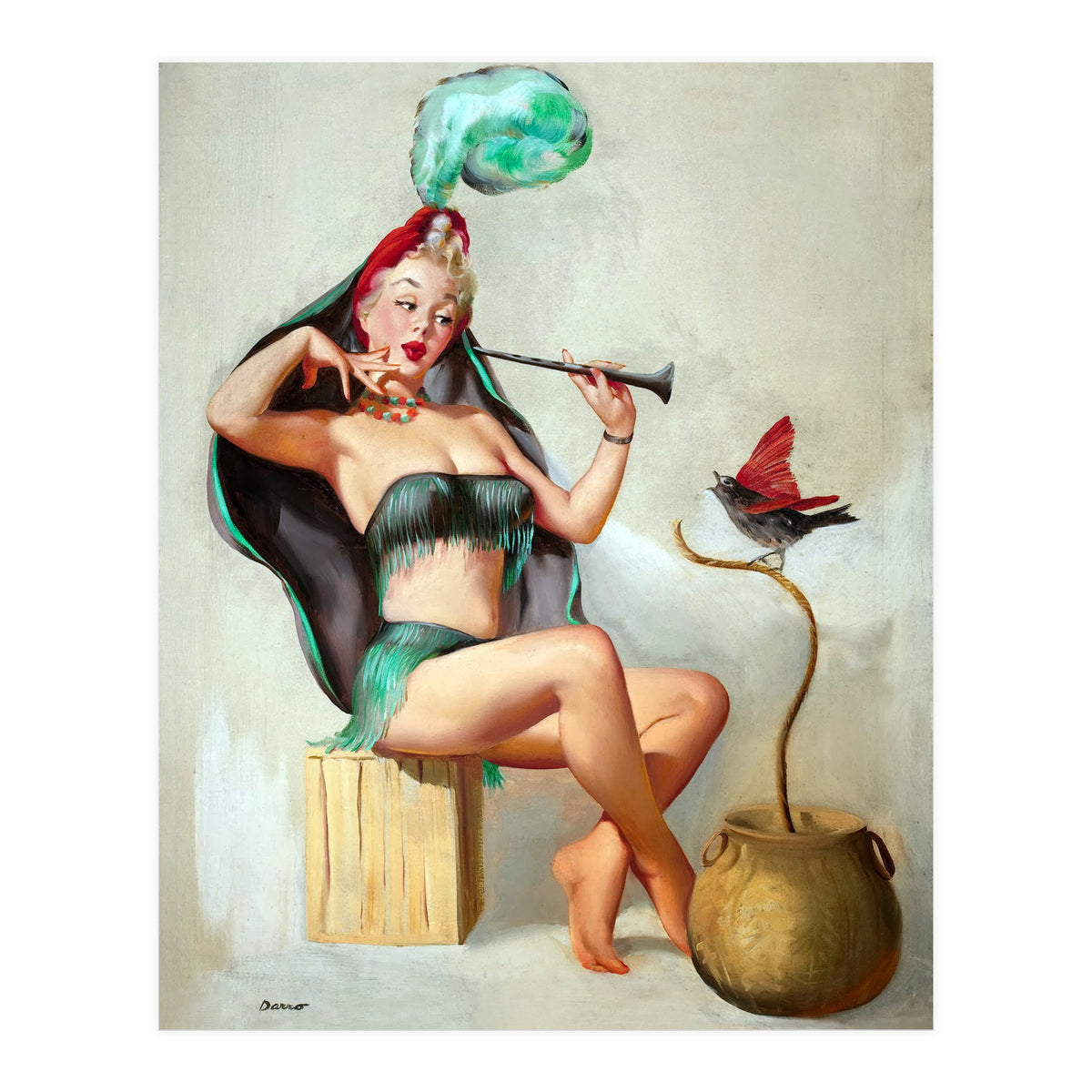 Pinup Sexy Girl Performing A Trick (Print Only)