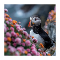 Puffin Bird Among Colorful Wildflowers In Bloom (Print Only)