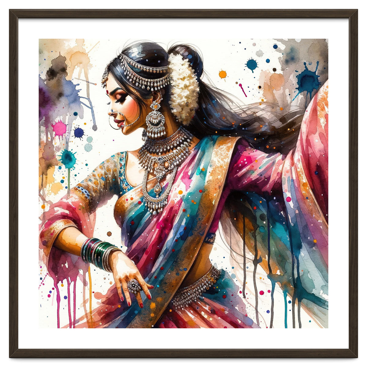 Hindu Woman Dancer With Jewelry And Sari