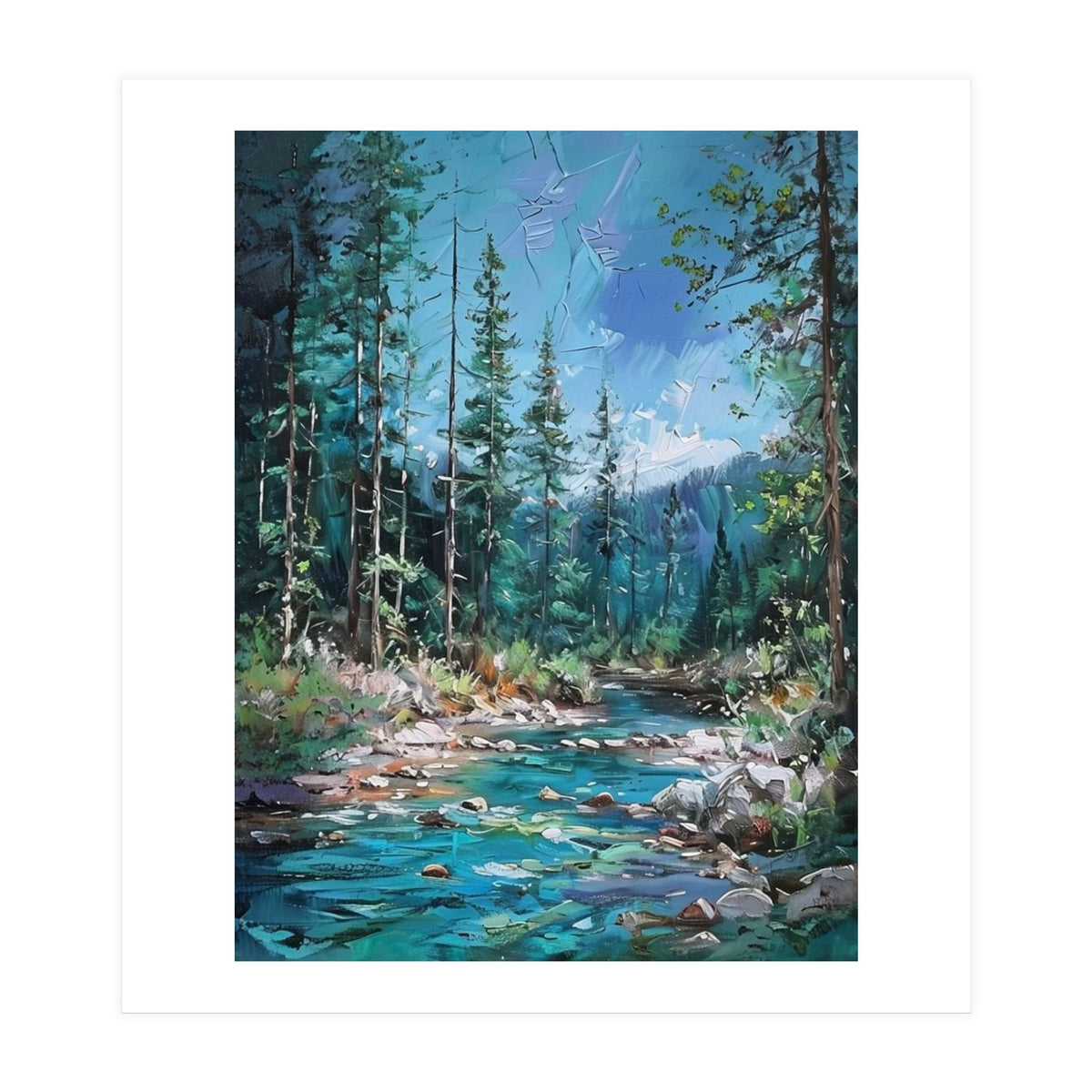 Whispers of the Azure Creek: A Textured Journey (Print Only)