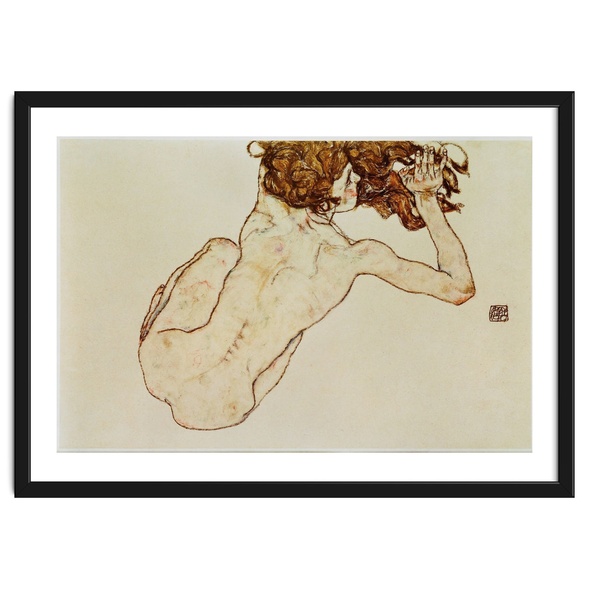 Kauernder Rueckenakt - Crouching nude,back view,1917. Gouache and pencil, 29,5 x 45 cm.