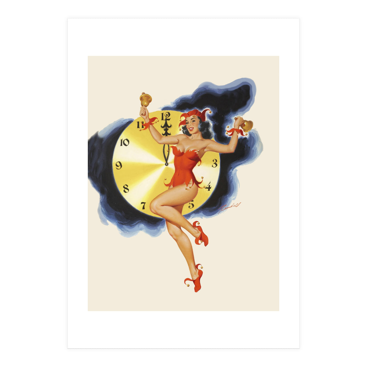 Pinup Girl Celebrating New Year (Print Only)