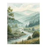 Serene River Valley in Soft Watercolor (Print Only) thumbnail