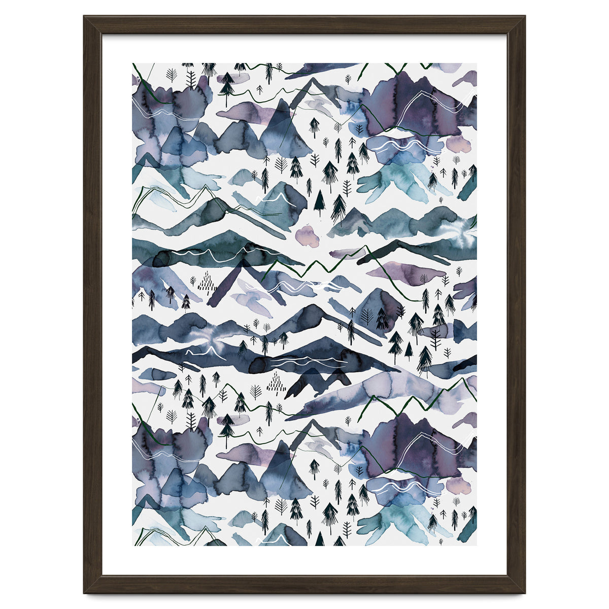 Watercolor Landscape Blue Mountains