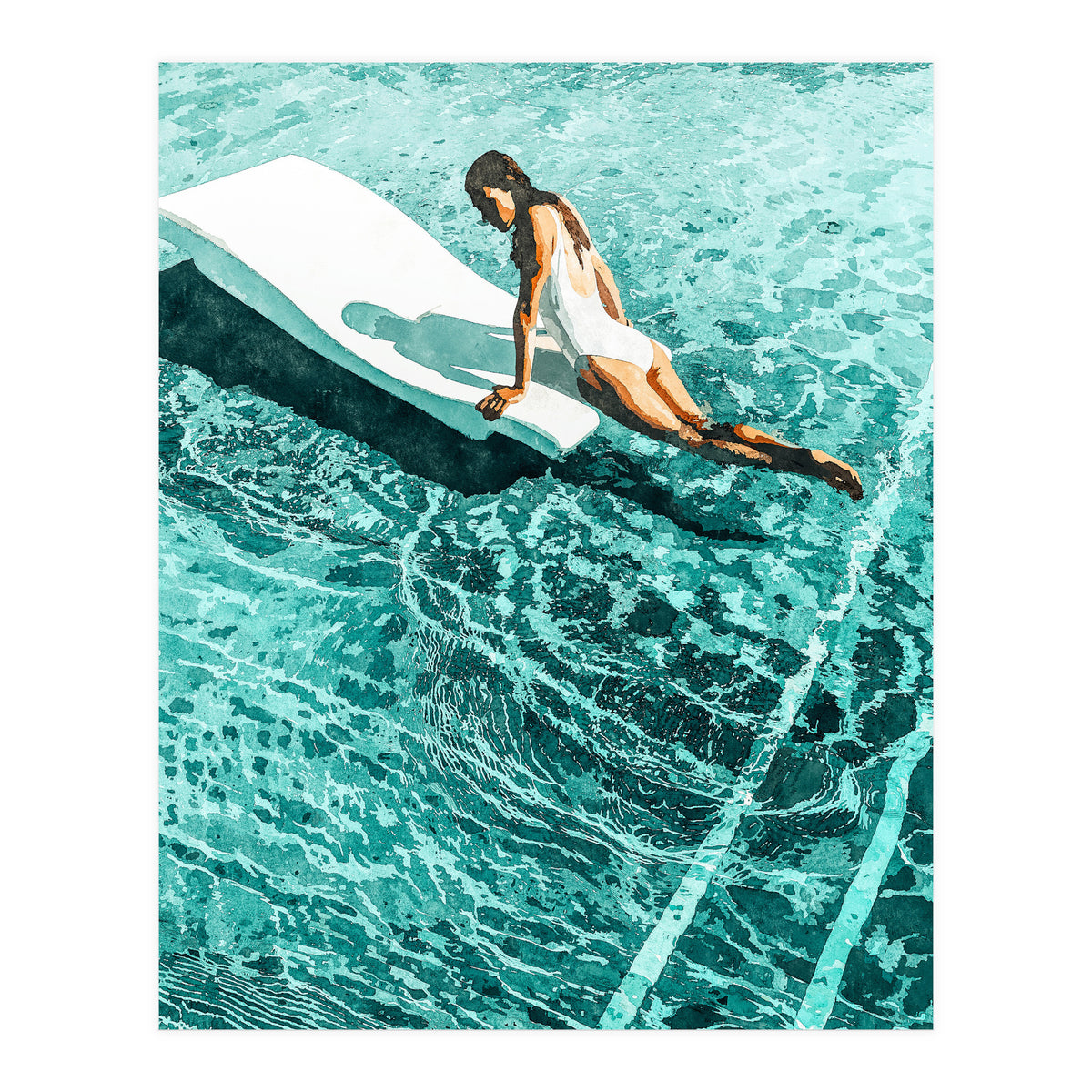 Pool Day | Summer Swimming Swim Fashion | Bath Vacation Relax Self Care Watercolor Painting (Print Only)