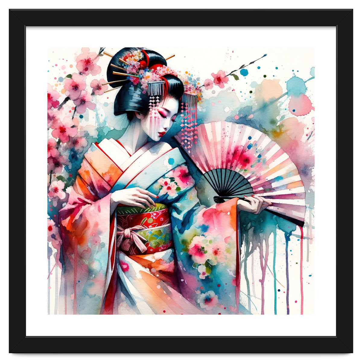 Watercolor Geisha Dancer #2
