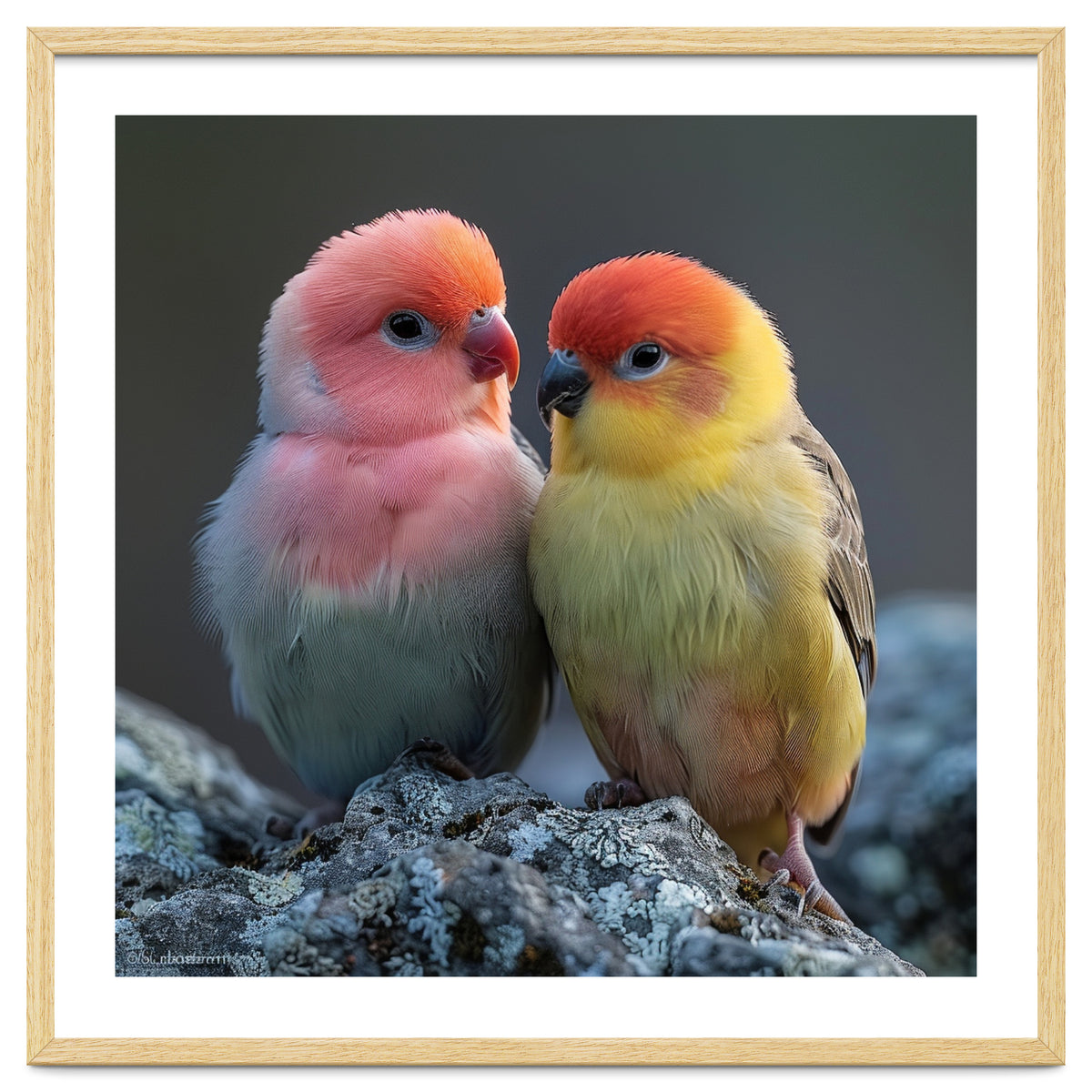 Pair Of Lovebirds Sitting On Rocks