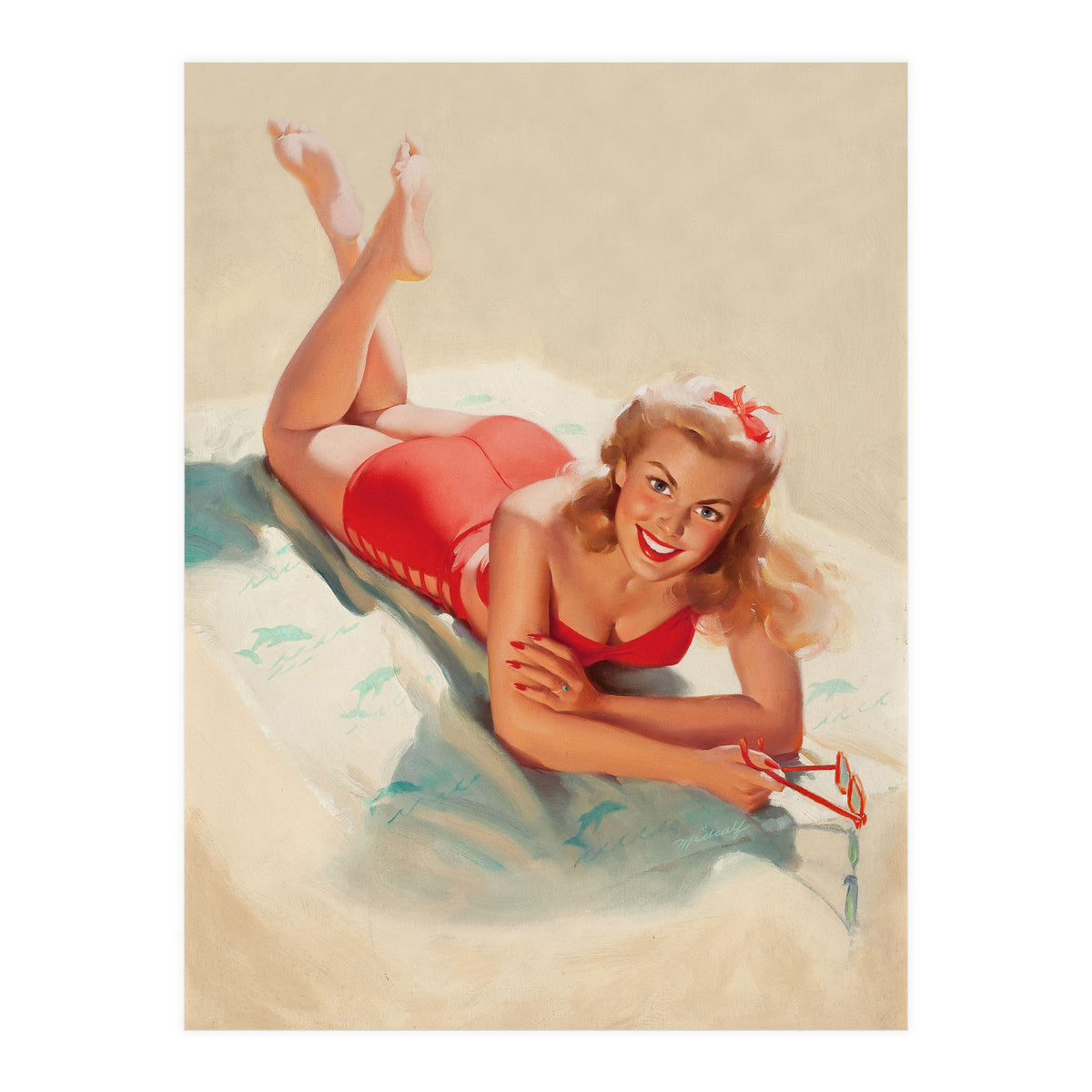 Pinup Girl Posing On A Beach (Print Only)