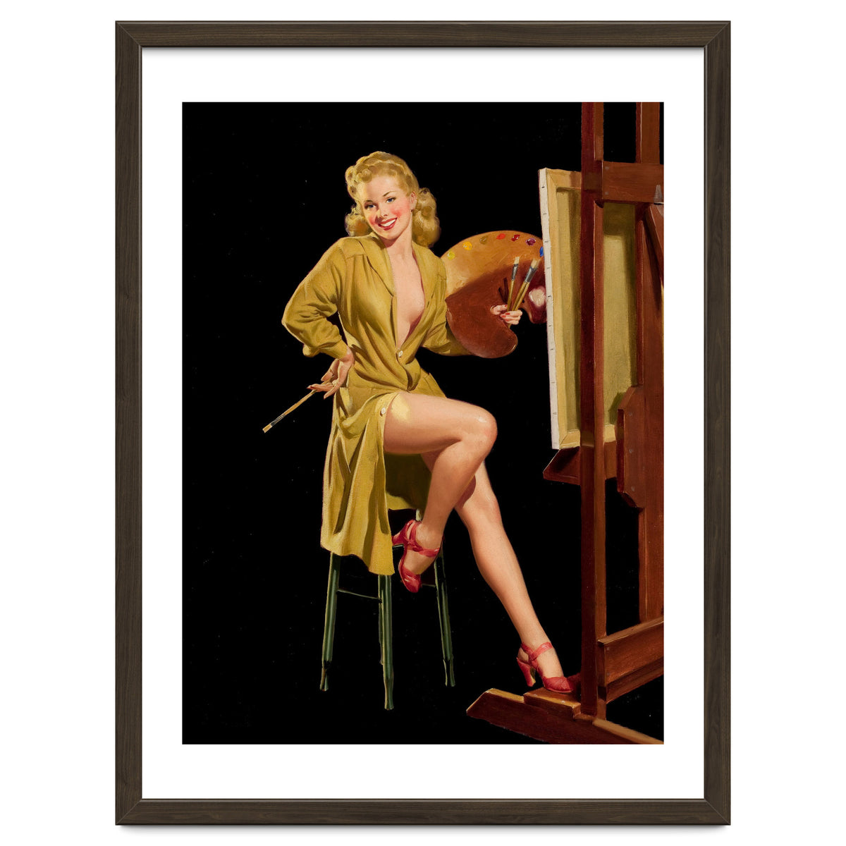 Young And Beautiful Woman Posing In Front Of The Painting Canvas