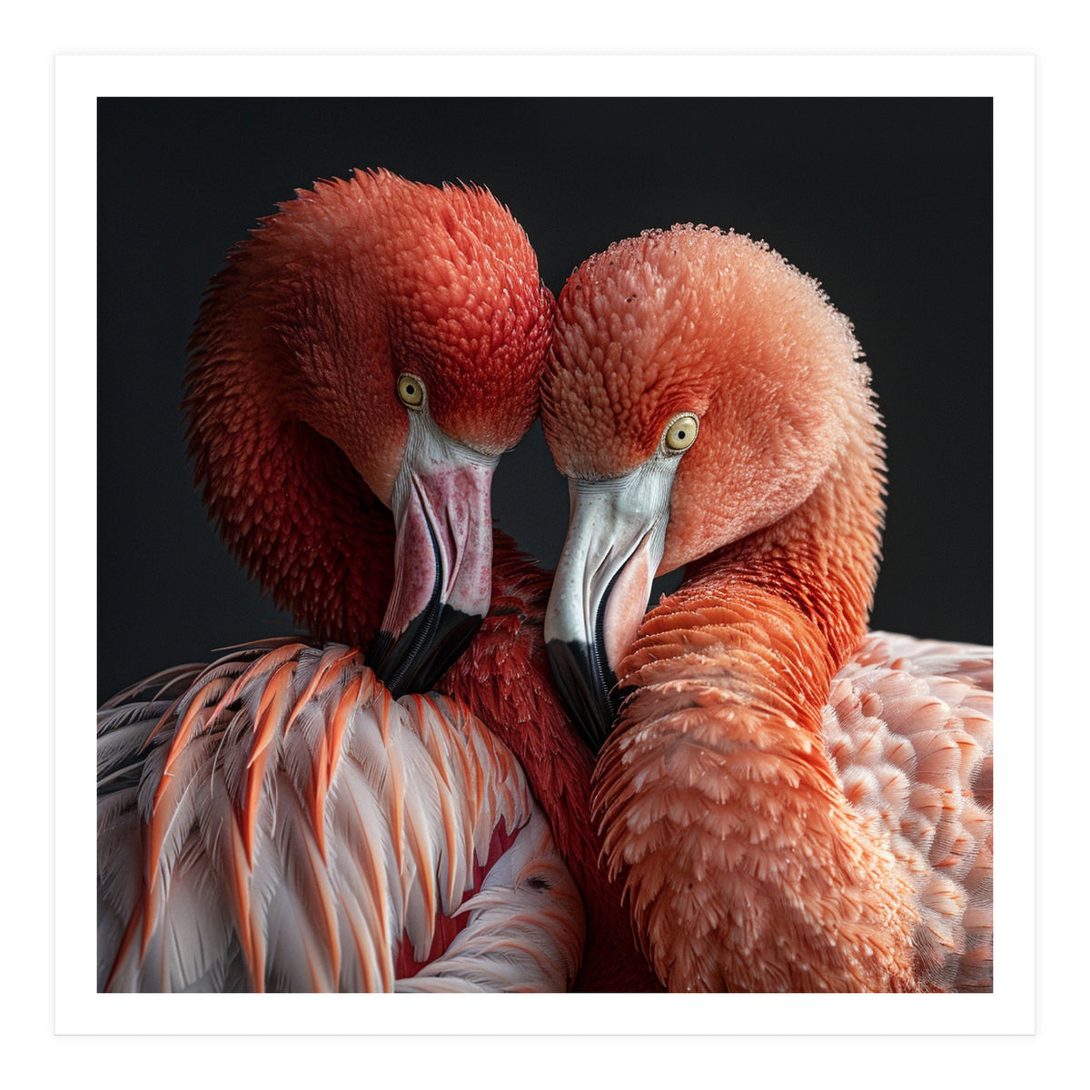 Close Up Of Two Flamingos Nuzzling Together (Print Only)
