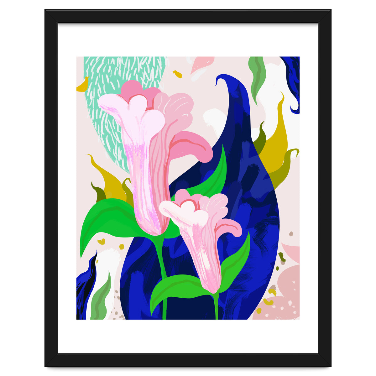 Blue Leaf | Abstract Botanical Floral Painting | Eclectic Pop of Color Nature | Jungle Plants