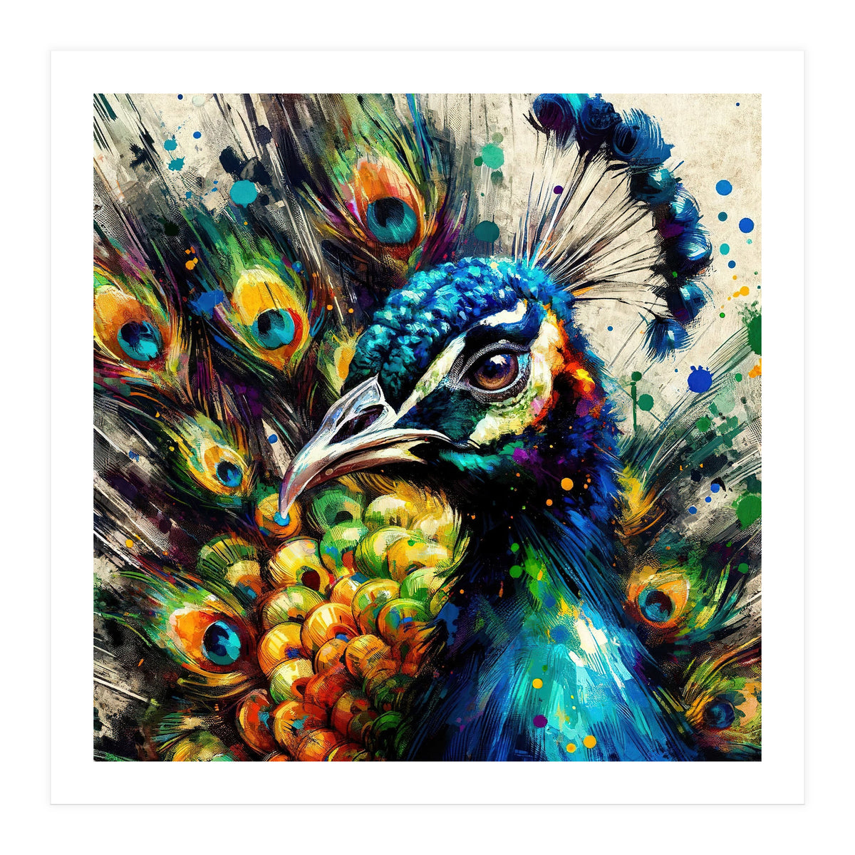 Vibrant Peacock Portrait (Print Only)