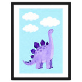 Purple Stegosaurus Watercolor Art, Cute Dinosaur Nursery Print, Dino and Clouds Illustration thumbnail