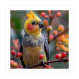 Cockatiel Bird Sitting On A Branch With Berries (Print Only) thumbnail