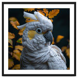 Yellow Crested Cockatoo Portrait Autumn Leaves Dark thumbnail