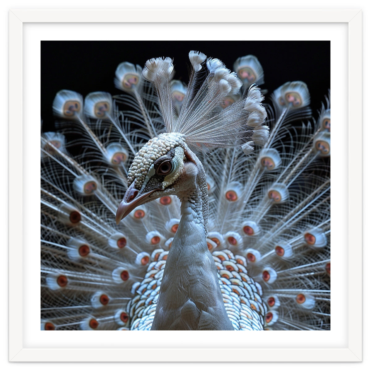 Albino Peacock Displaying White Feathers
