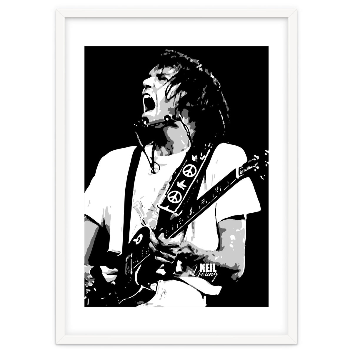 Neil Young Musician Legend in Grayscale