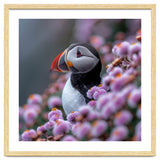 Atlantic Puffin Amidst Pink Heather Flowers thumbnail