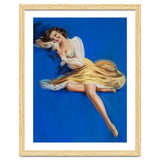 Pinup Girl Posing In Studio Over The Blue Background thumbnail