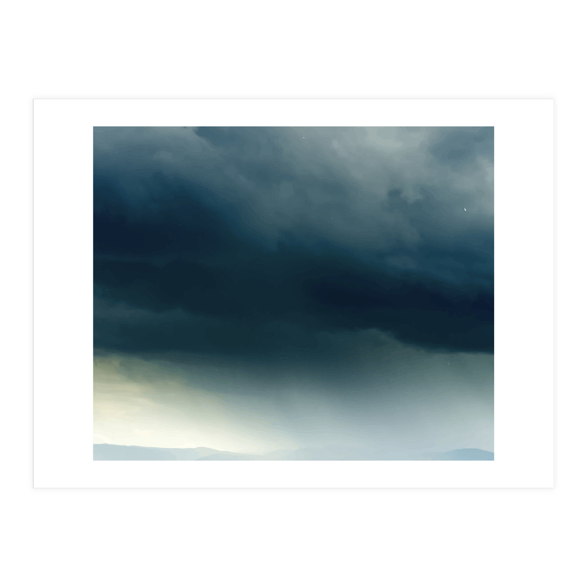 Storm Rain Clouds Watercolor Painting Blue Minimal Dark Sky Graphic (Print Only)