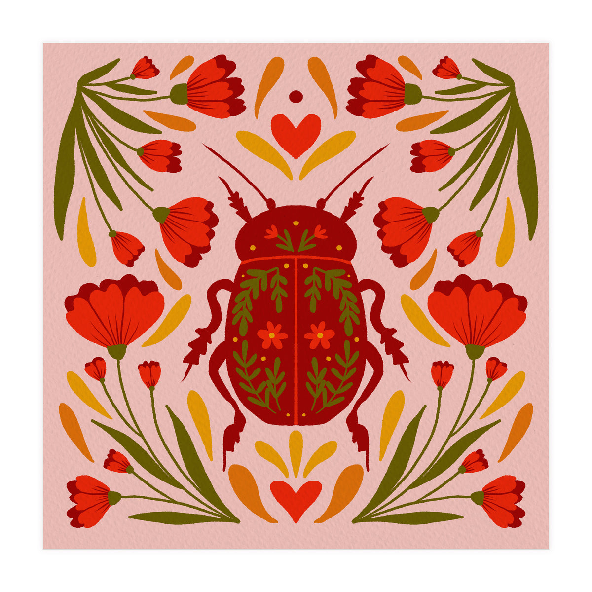 Beetle And Flowers (Print Only)