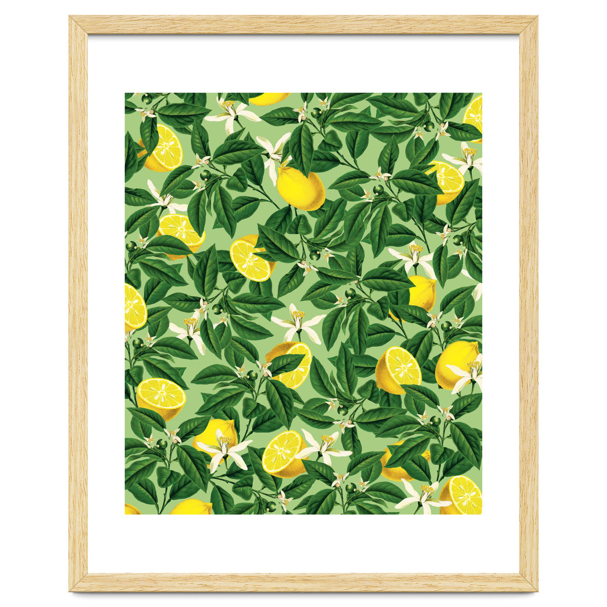 Lemonade Garden, Green Fresh Lemon Botanical Illustration, Vibrant Summer Tropical Fruit Nature