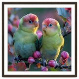 Two Lovebirds On A Branch Surrounded By Berries thumbnail