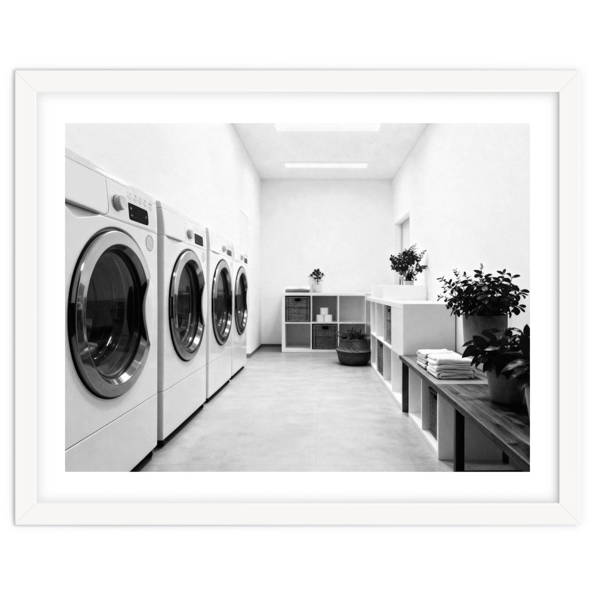 Minimalist Black and White Laundry Room Art, Washing Machine Photography