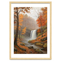 Serene Autumn Waterfall in Misty Forest