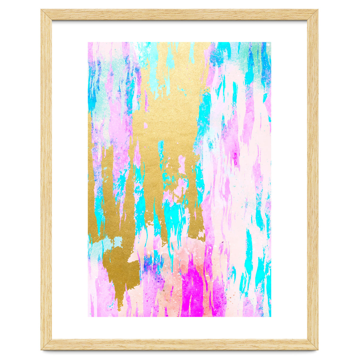 Meraki, Abstract Gold Painting, Colorful Graphic Design, Golden Pink Blue Eclectic Luxe Illustration