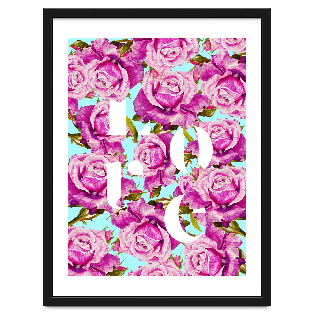 Love, Floral Typography Valentine's Graphic Design, Eclectic Modern Boho Botanical Rose Illustration