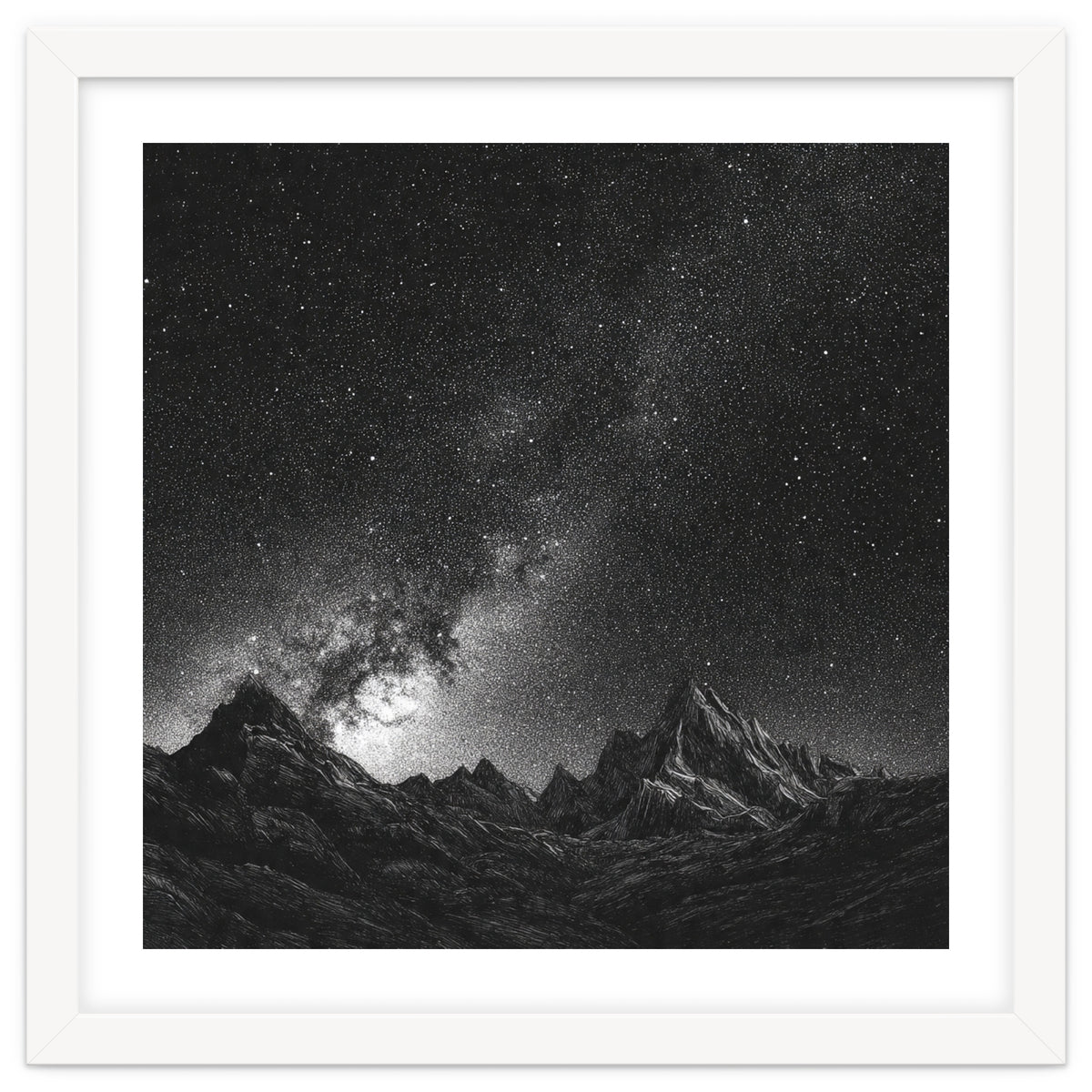 Starlit Mountain Majesty: Detailed Monochrome Milky Way
