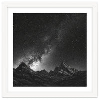 Starlit Mountain Majesty: Detailed Monochrome Milky Way